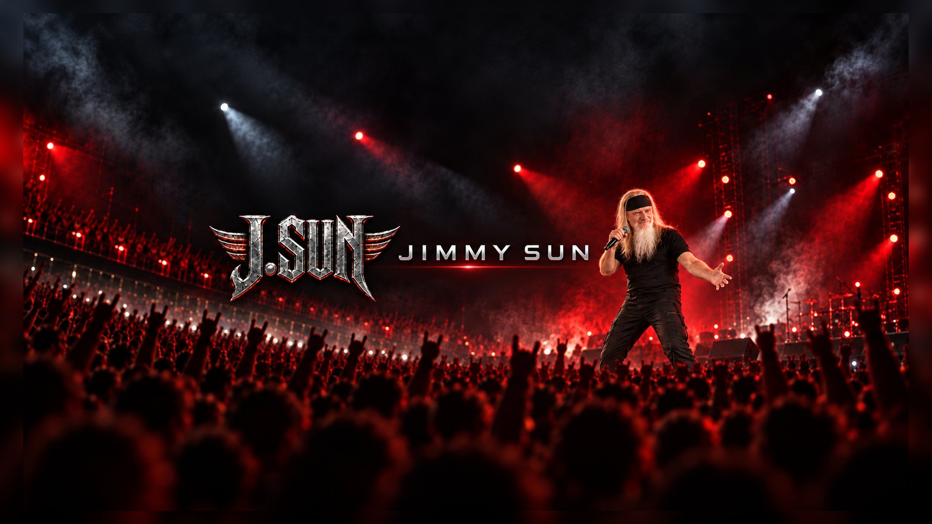 JIMMY SUN performing on a red-lit stage with an audience